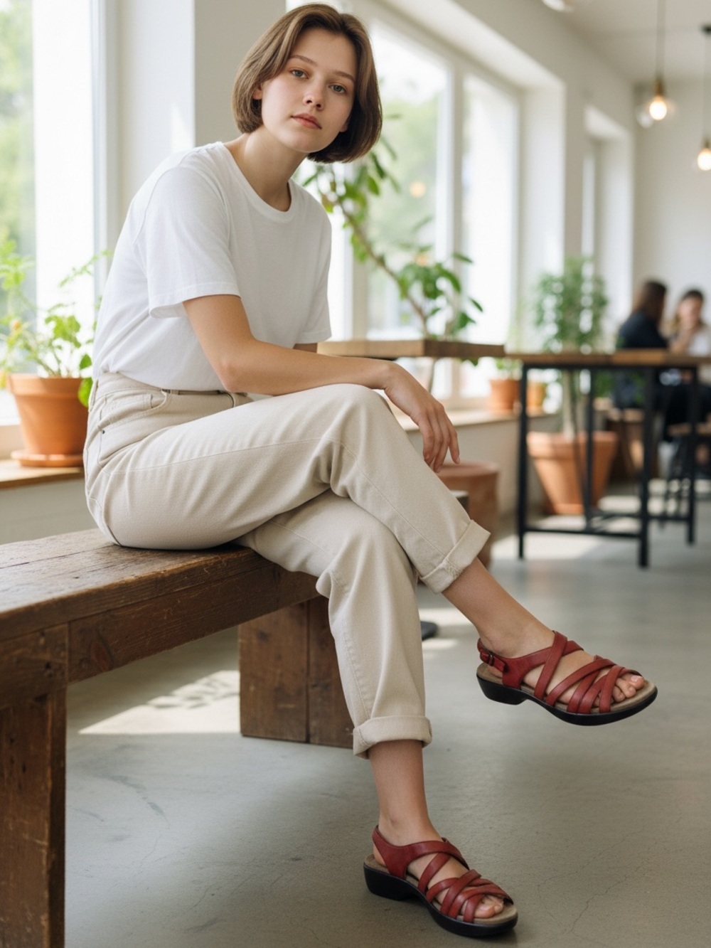 Dansko Brown-Red Strappy Leather Comfort Wedge Sandals